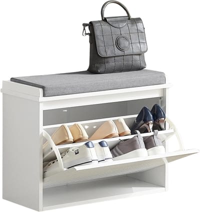 Stervia Schoenenkast - Schoenenbank Met Zitkussen - Schoenenrek - Ca. 6 Paar Schoenen - Verstelbare Plank - Wit - 62 x 46 x 26 cm
