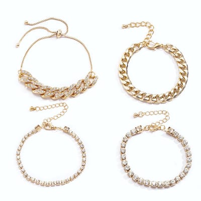 ICYBOY 18K Kristallen Punk Set 4 Stuks Armband verguld Krystal [GOLD-PLATED] [4 armbanden] - Crystal Tennis Chain Bracelet Set Real Diamond