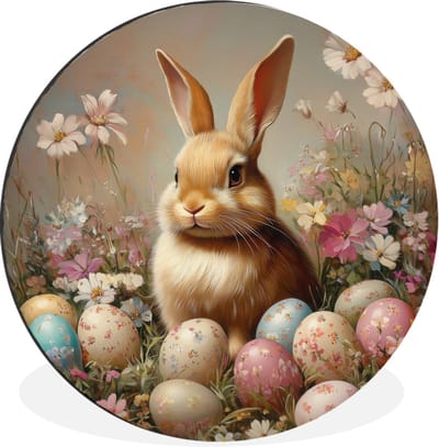WallCircle - Wandcirkel - Muurcirkel - Paashaas - Lente - Paaseieren - Aluminium - Dibond - 30x30 cm - Binnen en Buiten