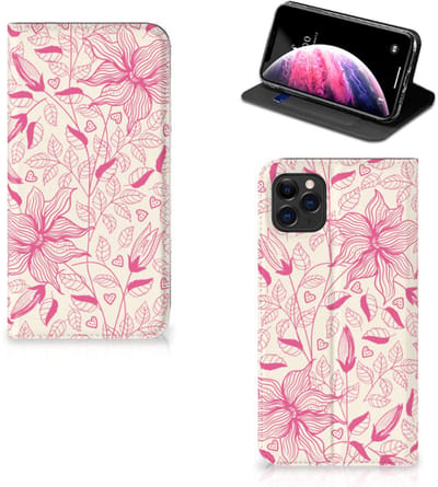 Standcase Hoesje voor Apple iPhone 11 Pro Max Smart Cover Pink Flowers