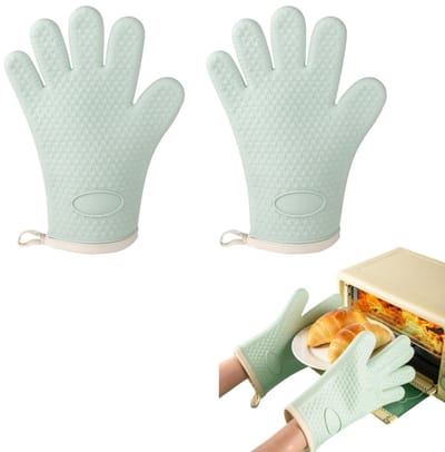 2 stuks - Ovenhandschoenen - Siliconen ovenwanten - Antislip bakhandschoenen - Hittebestendige handschoenen - Katoenen voering - Gemakkelijk schoon te maken - Groen - 19*27,5 cm - Geschikt voor grillen, bakken en koken