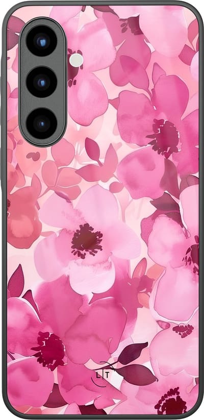 Hoesje geschikt voor Samsung Galaxy A57 - Rosy garden - Luxe Glazen Hardcase - Bloemen - Roze