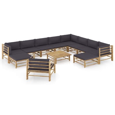 vidaXL - 12-delige - Loungeset - met - donkergrijze - kussens - bamboe