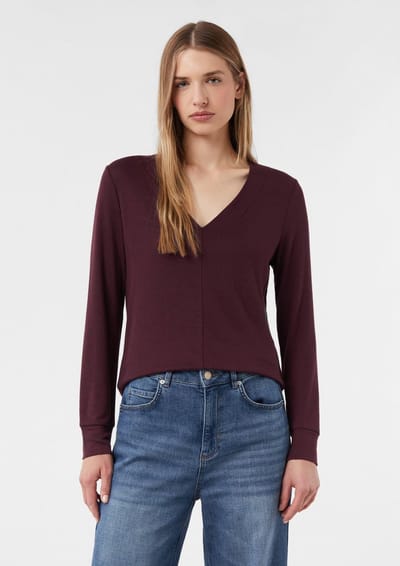 T-shirt van jersey met V-hals lange mouwen dames COMMA