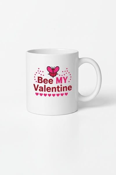Bee MY Valentine Mok - Liefdevol Valentijnscadeau met Schattige Bij en Hartjes