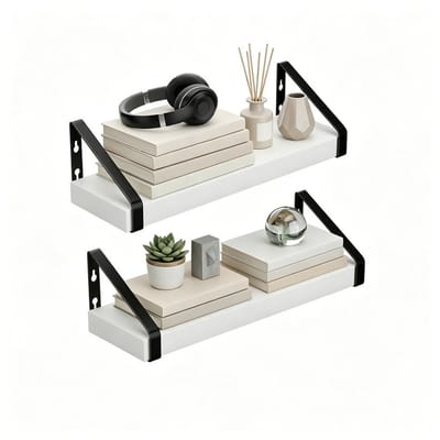 EGGREE Wandplank - zwevende plank - set van 2 - plank, 2 bevestigingsopties - 40 cm - voor woonkamer, keuken, werkkamer, badkamer - wit