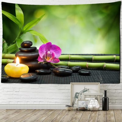 Bamboe Lotus Wandkleed Wanddecoratie Natuurlijk Landschap Boheems Hippie Hekserij Kunst Reismatras Woondecoratie 150x100 cm