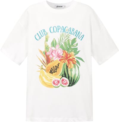 Club Tropicana Graphic Tee – T-shirt met Print – Zonnige Top voor een Casual Look - Wit - Maat S