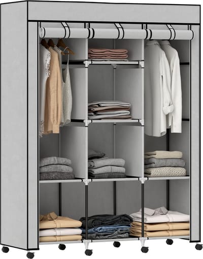 HOMCOM Stoffen Garderobe Staal, vliesstof 125L x 43B x 162,5H cm Lichtgrijs
