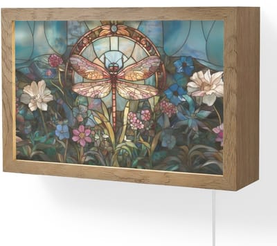 Wandlamp 30x20 cm - Oplaadbaar - Libelle - Mozaïek - Bloemen - Kleurrijk - Wandlampen binnen woonkamer - Slaapkamer lamp met kabel - Decoratieve nachtlamp - Vloerlamp snoer
