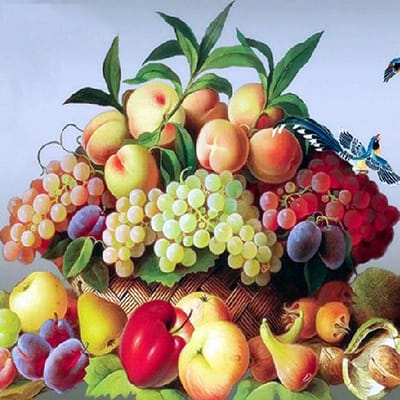 Peinture de diamant de fruits ronds complets, broderie de pomme, image de strass, mosaïque de cristal 30x30CM beige