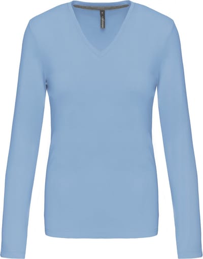 Kariban Dames t-shirt V-hals lange mouwen K382 - sky blue - 3XL
