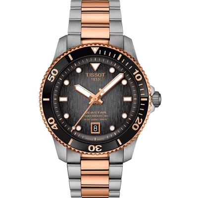 Tissot SeaStar 1000 Tweekleurig Roestvrij Staal Zwarte Wijzerplaat Automatisch Duikershorloge T120.807.22.051.01 300M Herenhorloge zwart