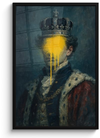 Poster in lijst - Fotolijst 60x90 cm - Posters - Koning - Portret - Druipende gele verf - Posterlijst zwart - Decoratie - Wanddecoratie woonkamer - Muurdecoratie slaapkamer