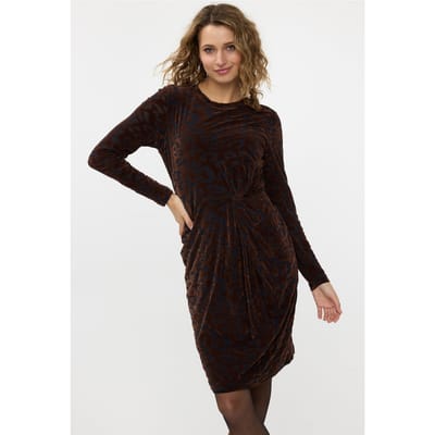 EsQualo Dress Velvet Leopard Chocolate Maat: S | Midi Jurken Outlet | Dames | Bruin