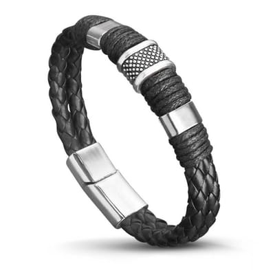 Petra's Sieradenwereld - Heren armband leer zwart met schuifsluiting 23 cm