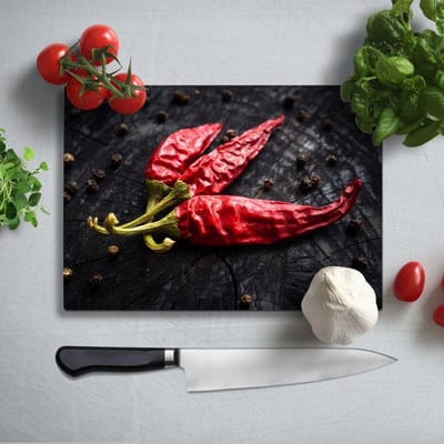 Glassnijplank - Gegrilde Rode Pepers - 35×25 cm - 4 mm