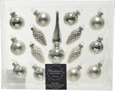 Decoris Mini kerstballen - 3 cm - met piek - 15 - zilver - glas - kerstversiering