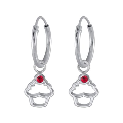 Joy|S - Zilveren cupcake bedel oorbellen - rood kristal - oorringen