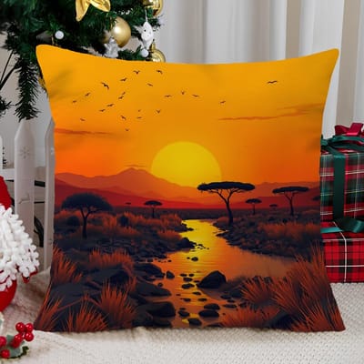 Boho Woestijn Zonsondergang Landschap Kussensloop Print Plaid Vierkant Decor Nautisch Rustiek Moderne Esthetiek Huiscadeau 40x40cm 40x40cm