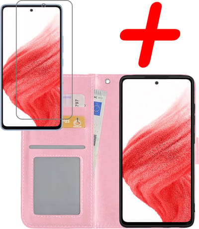 Hoesje Met Screenprotector - Geschikt voor Samsung Galaxy A53 - Luxe Pasjeshouder - Bookcase Portemonee - Flip Case - Kunstleer Book Case - Flipcase - Book Cover - Walletcase - Portemonneehoes - Lichtroze