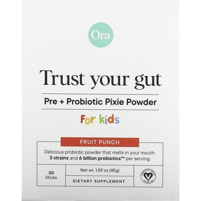 Ora, Trust Your Gut, Poudre Prébiotique + Probiotique Pixie, Enfants, Punch aux Fruits, 6 Milliards, 30 Sticks, 0,05 oz (1,5 g) Chaque