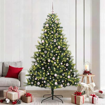 vidaXL - Kunstmatige - Scharnierende - Kerstboom - 300 - LEDs - Groen - 240 - cm
