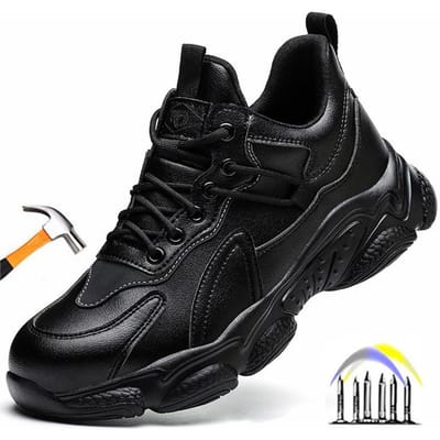 Zwarte waterdichte werkschoenen met stalen neus Anti-lek beschermende schoenen Leren veiligheidsschoenen Antislip werksneakers voor heren 37