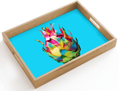 Dienblad hout 40x30 cm - Schootdienblad - Drakenfruit - Blauw - Levendig - Borrelplank rechthoek - Plateau dienbladen