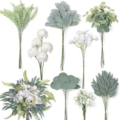 65 Stuks Witte Kunstbloemen en Takken voor Bruidsboeket en Tafeldecoratie