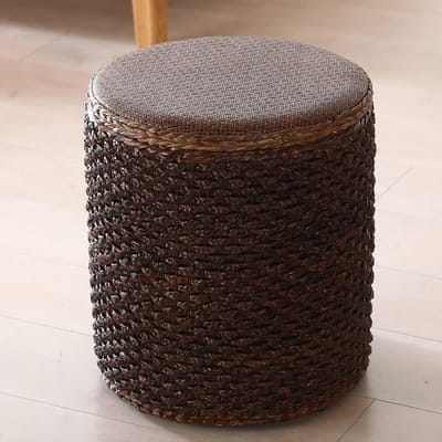 Rotan Ottomaanse - Voetenbank Kruk - Woonkamer Opbergen - Handgemaakt Vakmanschap - 37x31cm - Natuurlijk Bruin