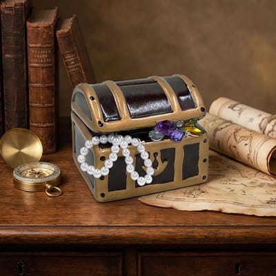 Allecto - Handbeschilderde spaarpot - Geldgeschenk verpakking - Bruin/goud - Piratenschat - Klassiek design - Ideaal voor verjaardagen