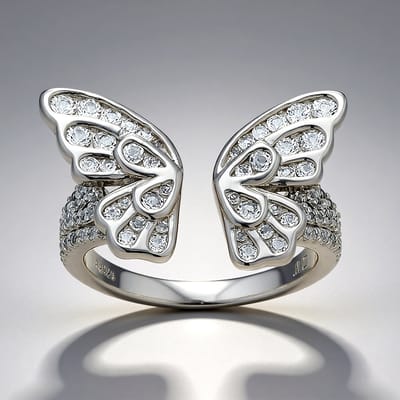 Cavill - Zilveren Ring 925 Sterling - Witte Topaas Braziliaans 0,76 ct - Pavé Zetting - Elegant Vlindermotief - Delicate Sieraden Dames