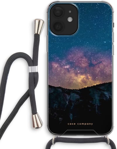 Case Company® - Hoesje met koord geschikt voor iPhone 12 mini hoesje met Koord - Travel to space - Telefoonhoesje met Zwart Koord - Bescherming aan alle Kanten en Over de Schermrand