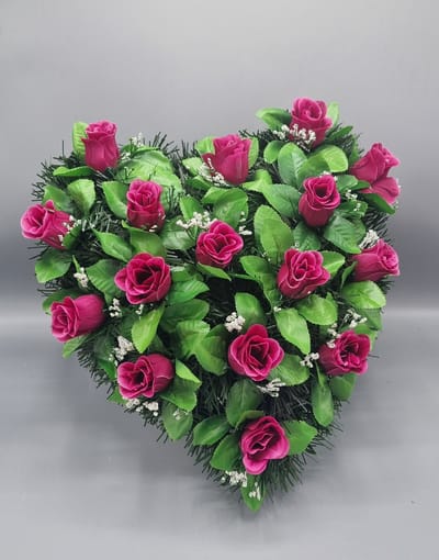Bloemstuk - W847/59 - Hart - Rozen - Paars/Roze - 40 cm - Kunstbloemen - Zijdenbloemen - Verzwaard