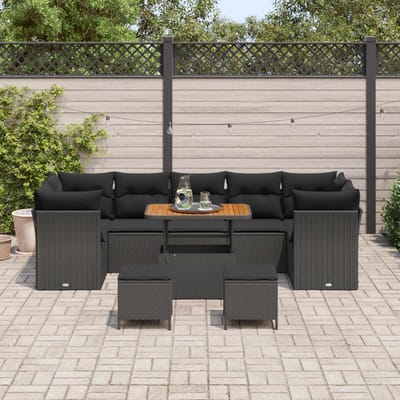 vidaXL - Tuinbank - Set - 10 - st - 7-Aantal - zitplaatsen - Zwart - poly - rattan