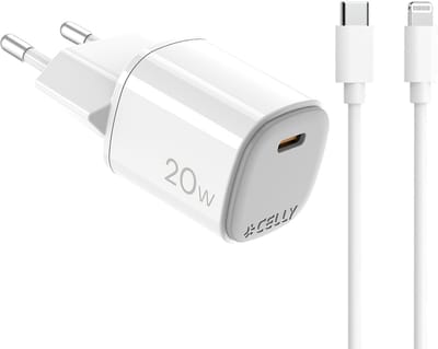 Celly Thuislader + USB-C naar Lightning Kabel – MFI- 20 Watt - GaN technologie - Snel opladen