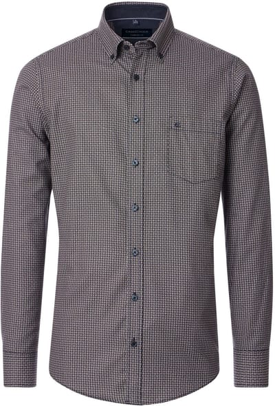 CASA MODA Sport comfort fit overhemd - twill - donker- en lichtblauw met bruin dessin - Strijkvriendelijk - Boordmaat: 41 - 42