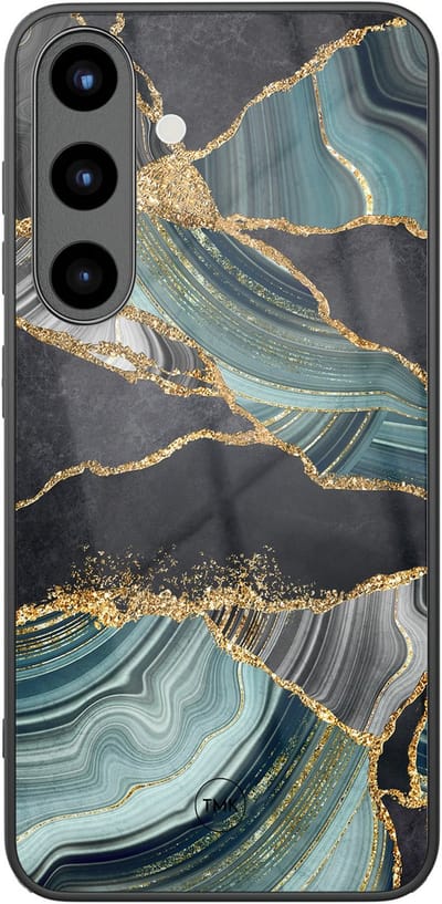 Hoesje geschikt voor Samsung Galaxy S25 - Marble jade stone - Multi - TPU luxe case (glossy toplaag) - Marmer - Hardcase backcover zwart