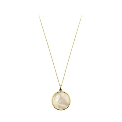 Cavill - Zilveren Halsketting met Parelmoeren Hanger 16 mm - 925 Sterling Zilver - Gouden Verguld - Elegante Damesketting - Mode Accessoire