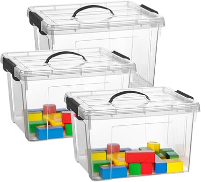 Plasticforte Opslagbox - 3x - met deksel - transparant grijs - 23.5 liter - 42 x 36 x 25 cm - kunststof - opbergdoos - opbergen