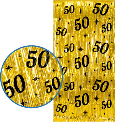 BTH - 50 Jaar Feestgordijn - Goud & Zwart 2x1 m - Folie Backdrop - Verjaardag Versiering - Glittergordijn - Birthday