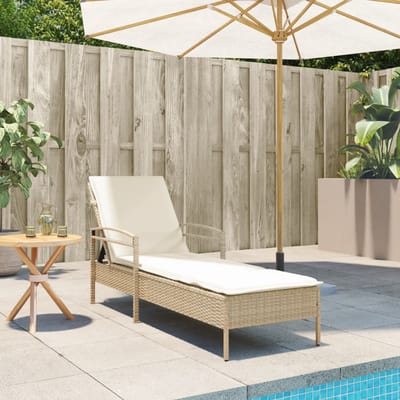 vidaXL - Ligbed - met - kussen - 63x200x81 - cm - poly - rattan - beige