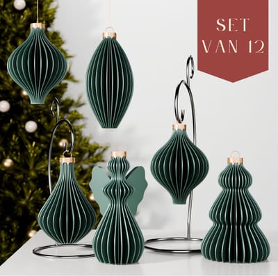 Fleuriek – Luxe kerstballen set van 12 – Groene kerstornamenten, glanzend – Onbreekbare kunststof kerstballen met glanzende afwerking – Traditionele kerstboomdecoratie