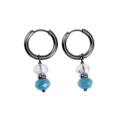 ∅18mm x 2,5mm Oorbellen Dames - Gepolijst RVS - Oorringen met Turquoise Gefacetteerde Kristalkrallen Hanger