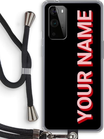Gepersonaliseerd - Case Company® - Hoesje met koord geschikt voor OnePlus 9 Pro hoesje met Koord - Namecase - Telefoonhoesje met Zwart Koord - Bescherming aan alle Kanten en Over de Schermrand