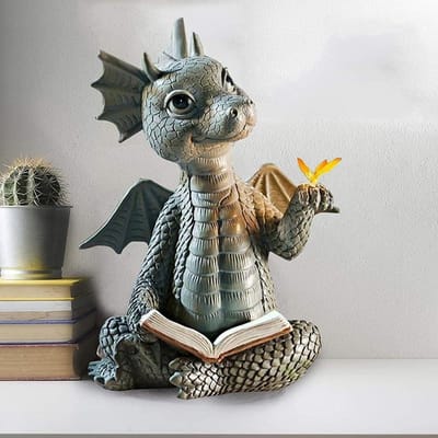 Mooie Binnenplaats - Drakensculptuur van Kunsthars - Tuinornament - Tuindraak - Beelden voor Tuinmuur - Boomdecoratie - Tafelblad - Decoratieve Ornamenten