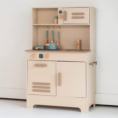 Babiem® Speelkeuken Noor - met Accessoires - Speelgoedkeuken - Kinderkeuken - Speelgoed Keuken - Draaiknoppen met Klikgeluid - Off white - FSC® Hout