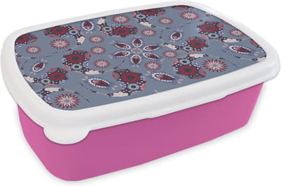 Broodtrommel Roze - Lunchbox - Brooddoos - Paisley - Bloemen - Patronen - 18x12x6 cm - Kinderen - Meisje