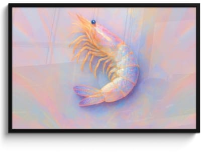 Poster in lijst - Fotolijst 120x80 cm - Posters - Garnaal - Subtiele structuur - Blauw - Roze - Posterlijst zwart - Decoratie - Wanddecoratie woonkamer - Muurdecoratie slaapkamer
